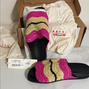 Marni Women's Pink and Yellow Slide Sandals